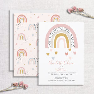 Wild One Muted Rainbow Girl's 1st Birthday Party Invitation