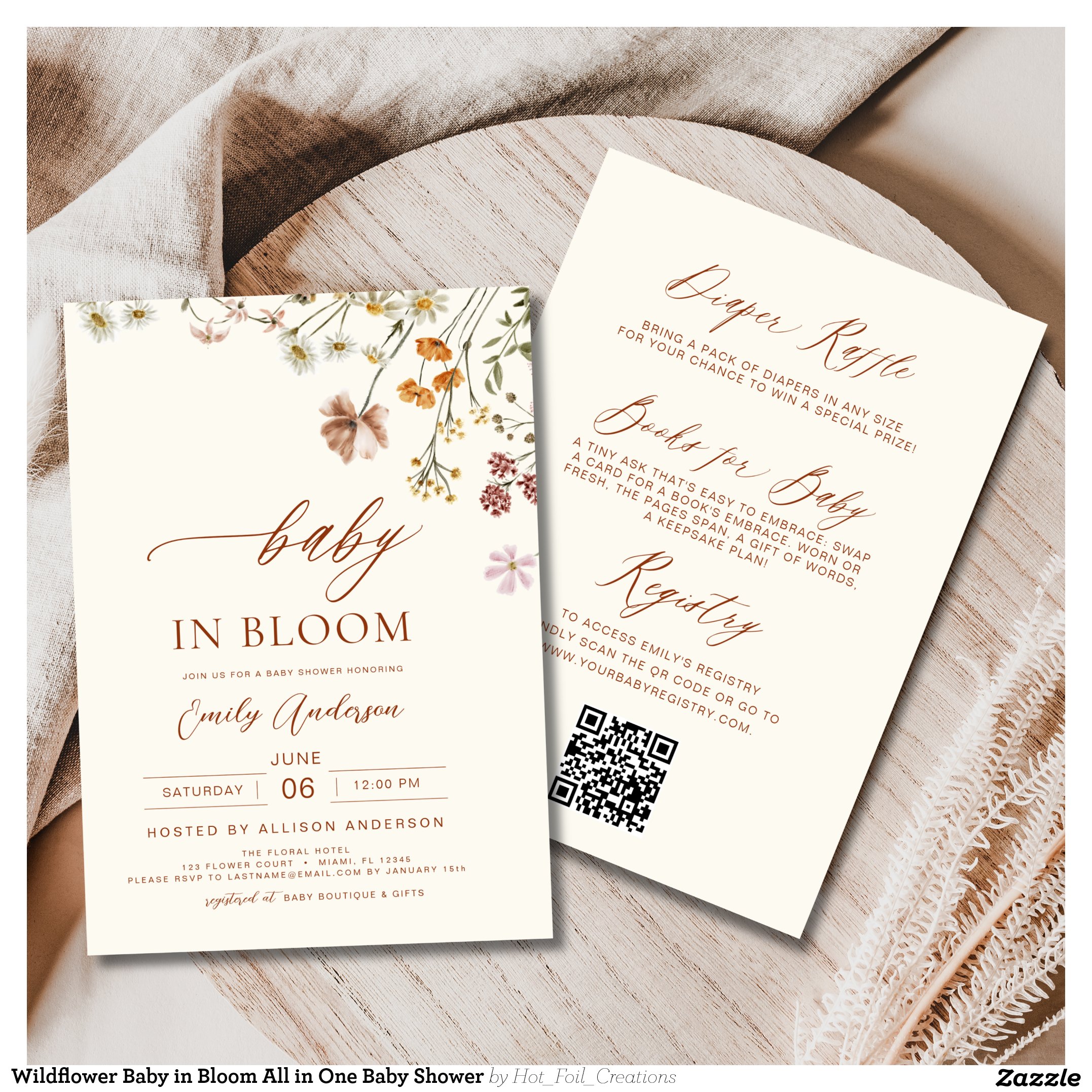 Wildflower Baby in Bloom All in One Baby Shower Invitation