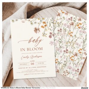Wildflower Baby in Bloom Baby Shower Terracotta Invitation