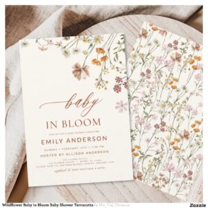 Wildflower Baby in Bloom Baby Shower Terracotta Invitation