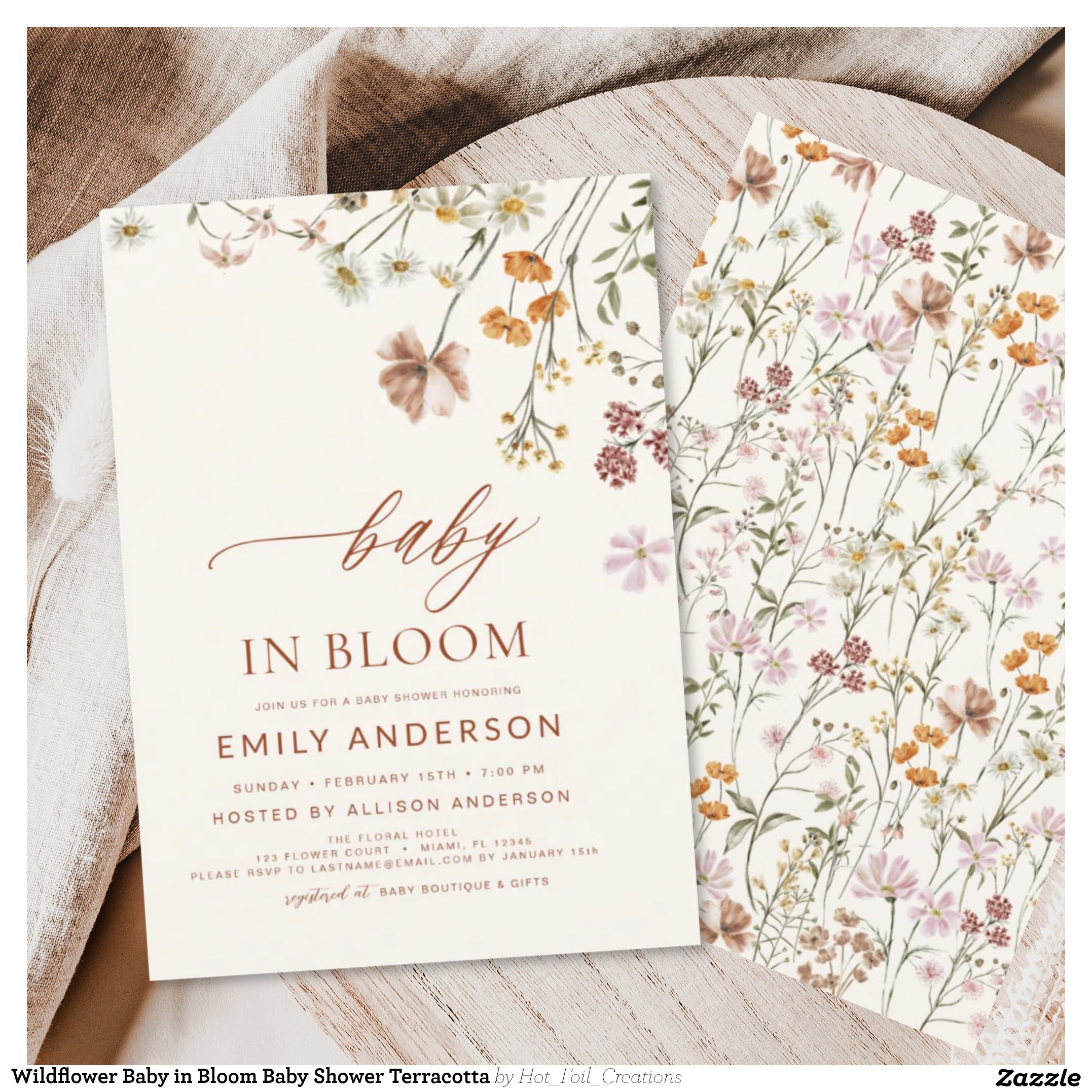 Wildflower Baby in Bloom Baby Shower Terracotta Invitation