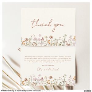 Wildflower Baby in Bloom Baby Shower Terracotta Thank You Card