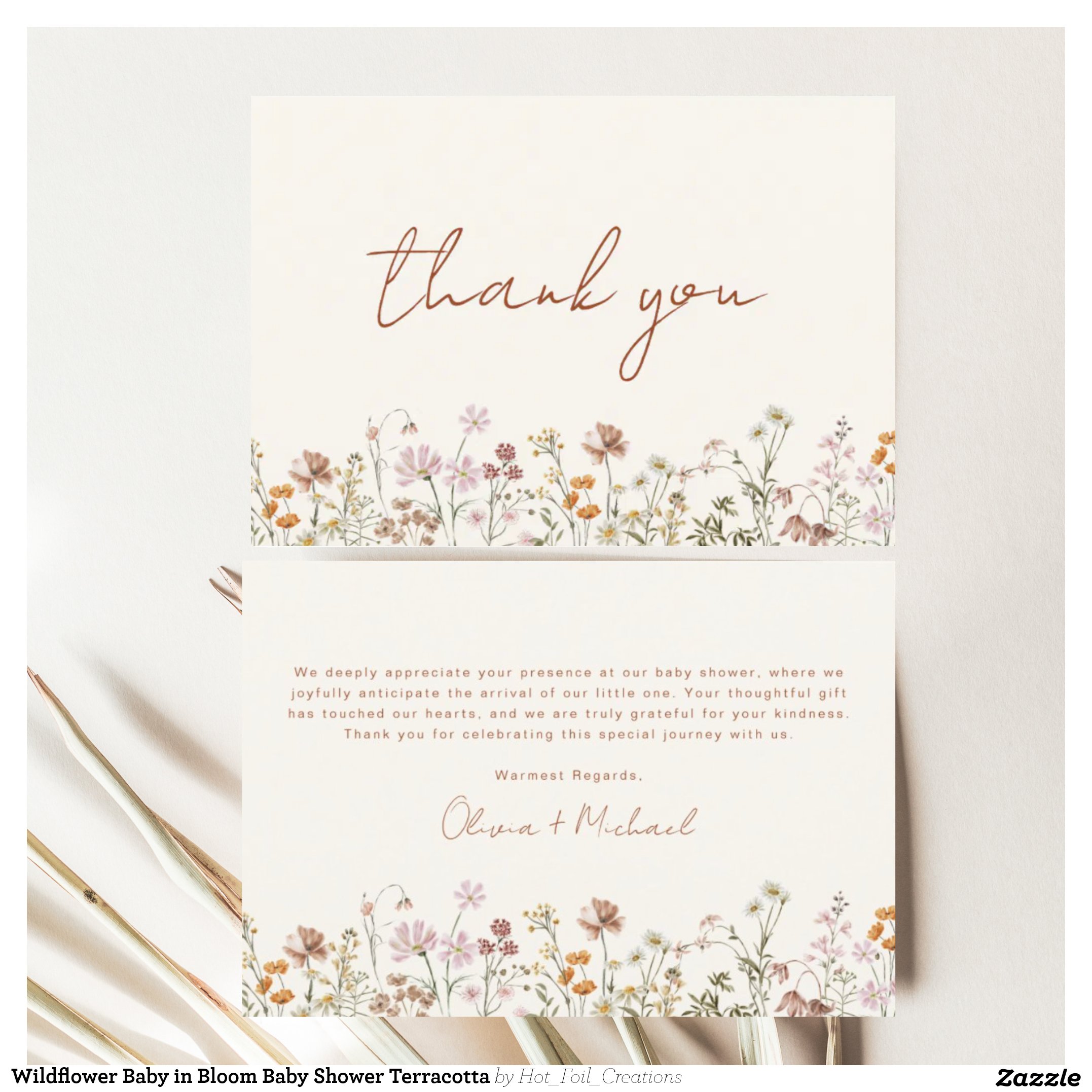 Wildflower Baby in Bloom Baby Shower Terracotta Thank You Card