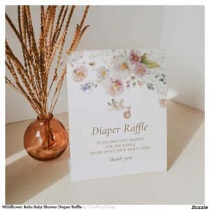 Wildflower Boho Baby Shower Diaper Raffle Pedestal Sign