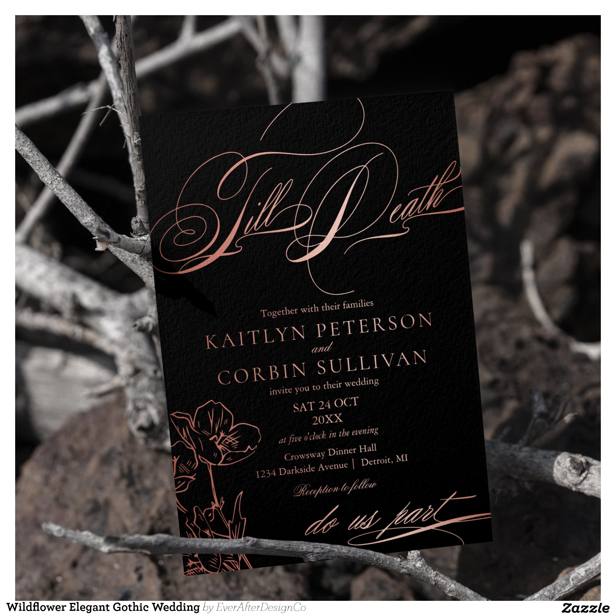 Wildflower Elegant Gothic Wedding Foil Invitation