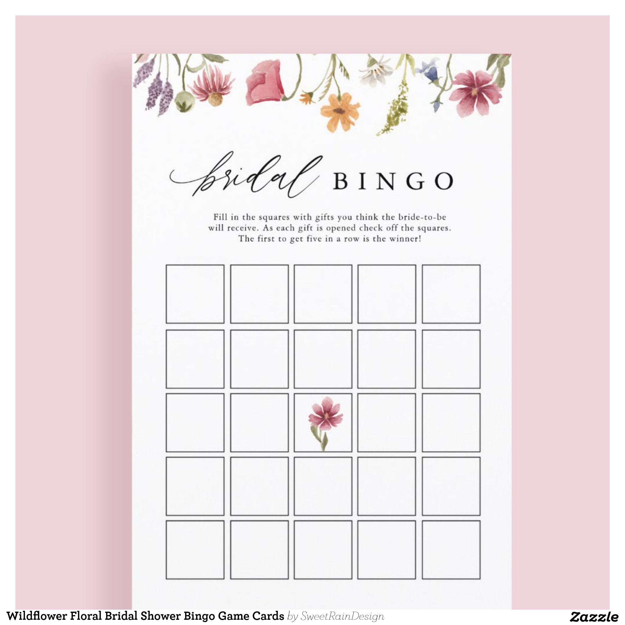 Wildflower Floral Bridal Shower Bingo Game Cards