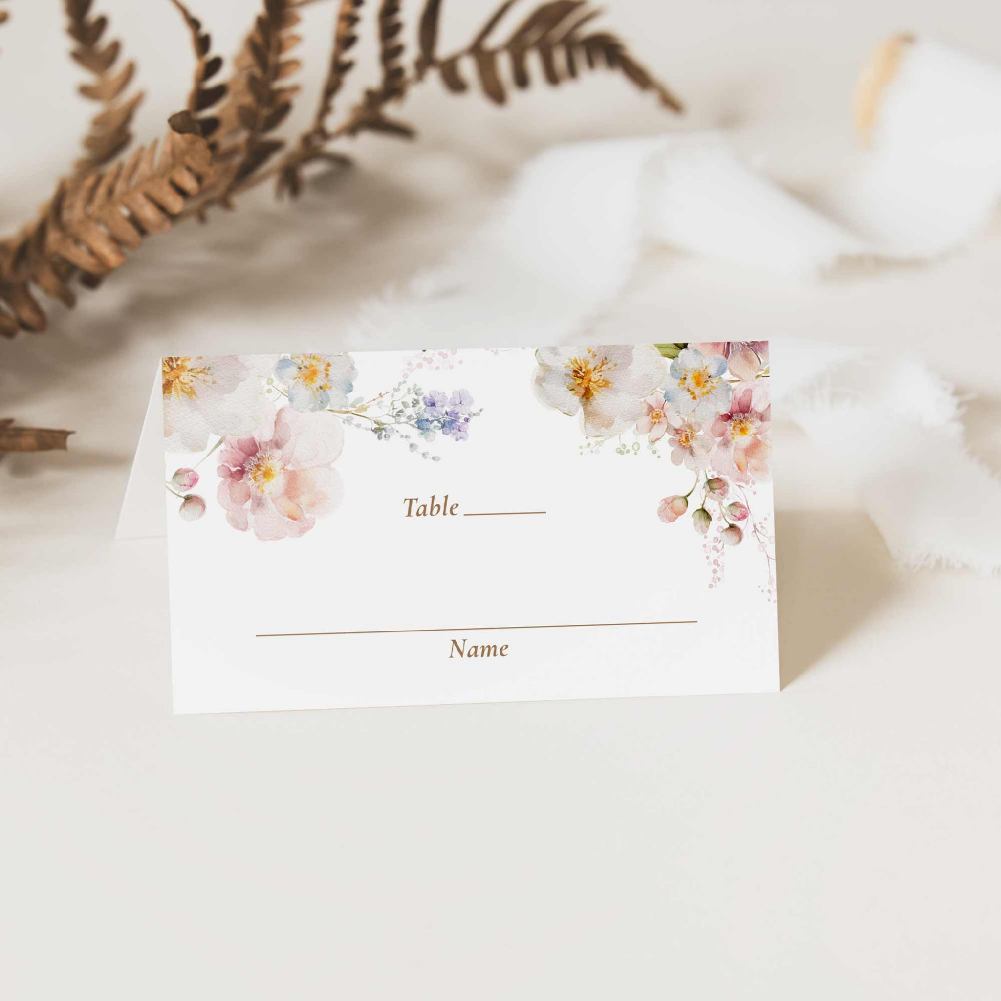 Wildflower Garden Baby Shower Folded Place Card
