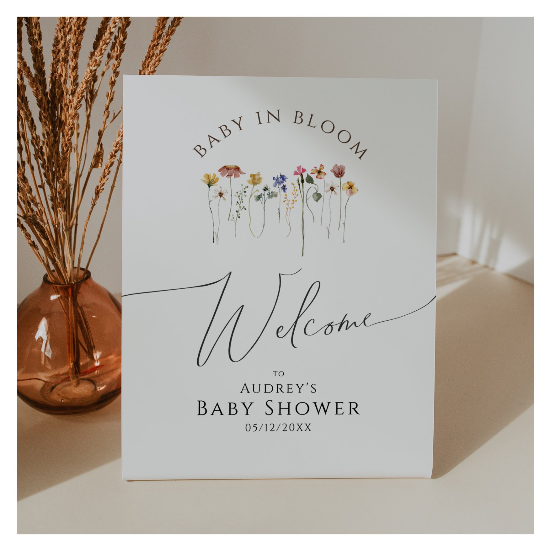 Wildflower Welcome Baby In Bloom Baby Shower Pedestal Sign