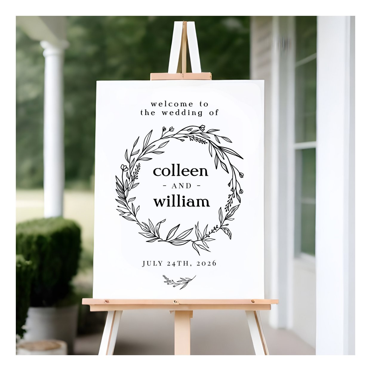 Wildflower Wreath Folk Rustic Wedding Welcome Sign