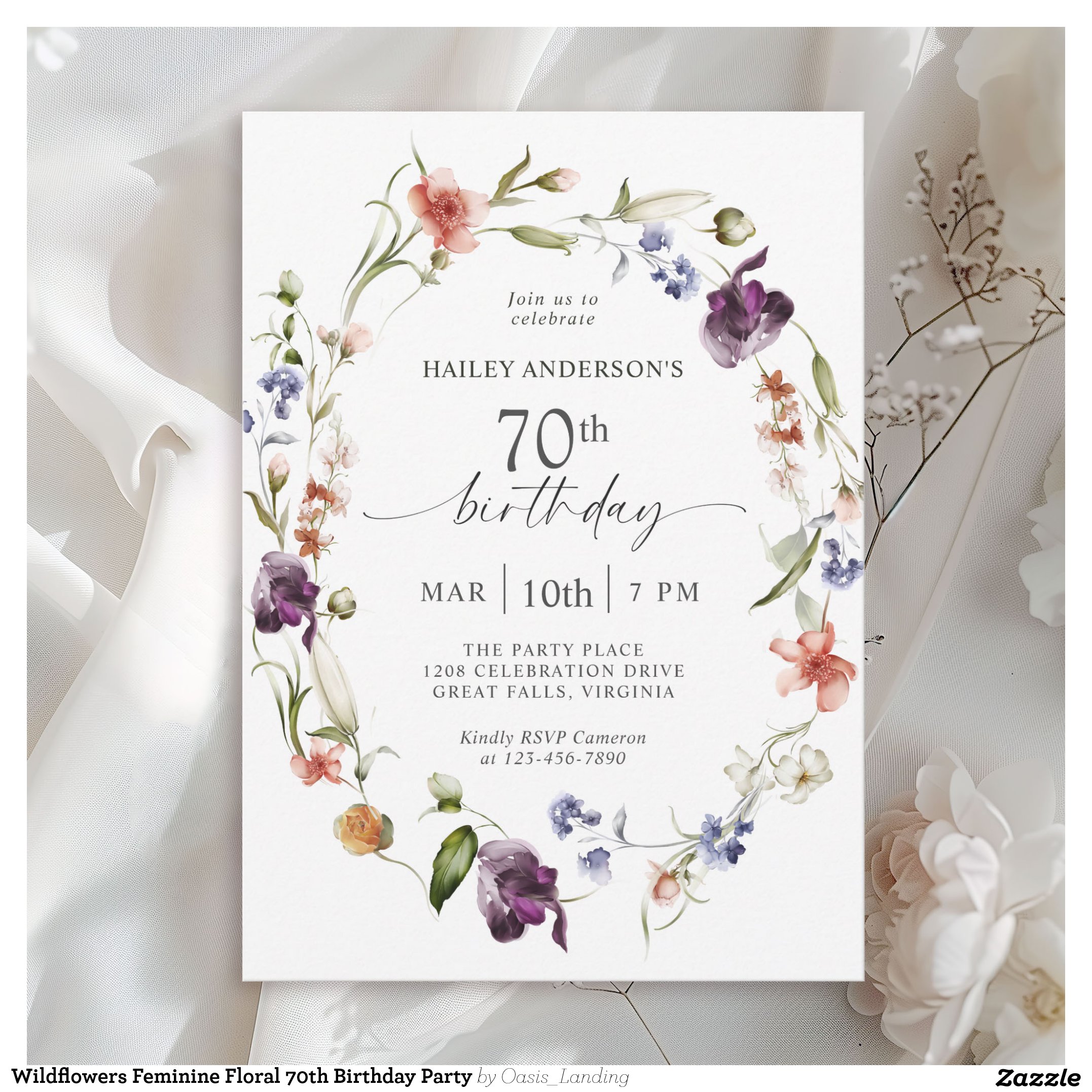 Wildflowers Feminine Floral 70th Birthday Party Invitation