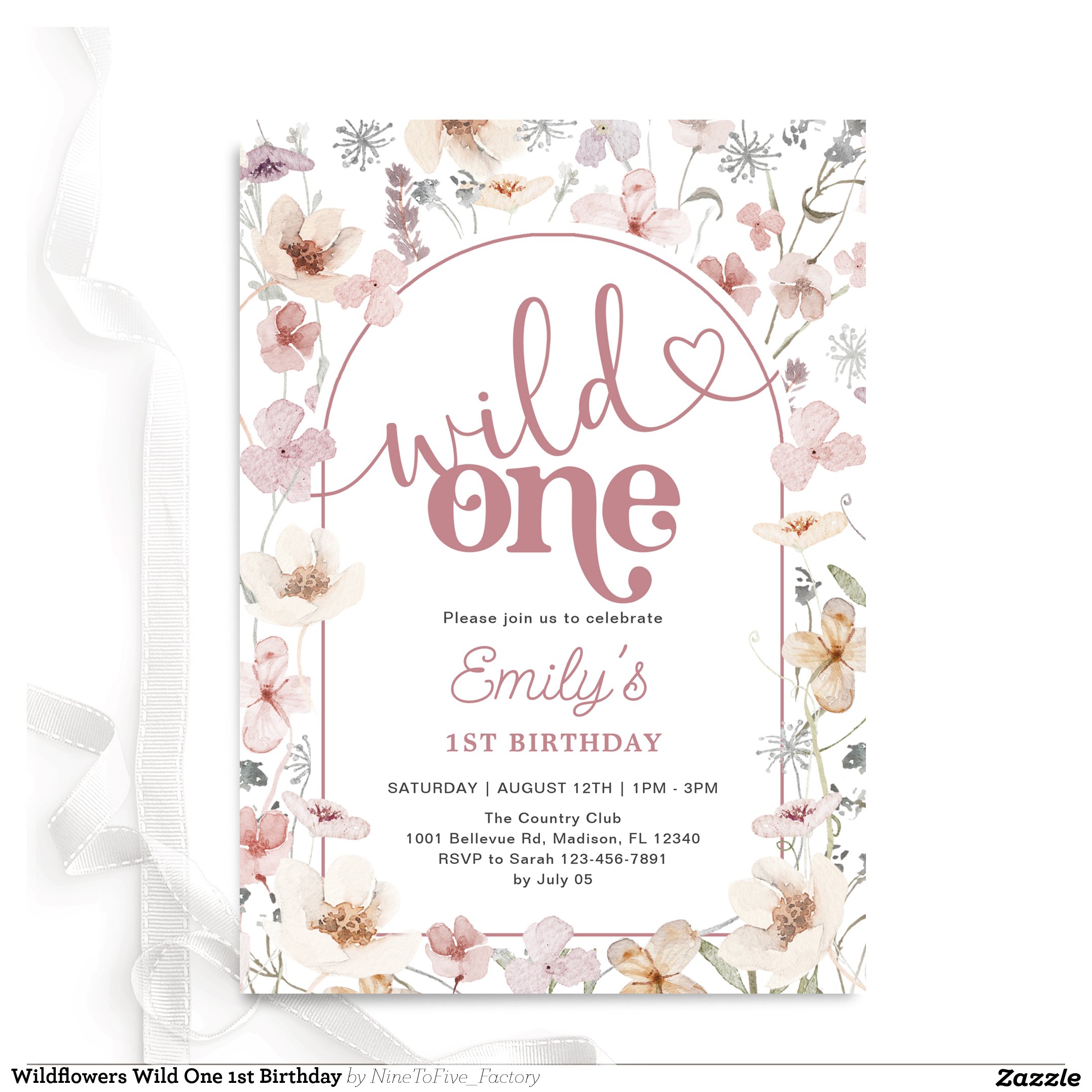 Wildflowers Wild One 1st Birthday Invitation