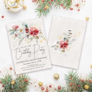 Winter Watercolor Flowers 50th Birthday Party Invitation