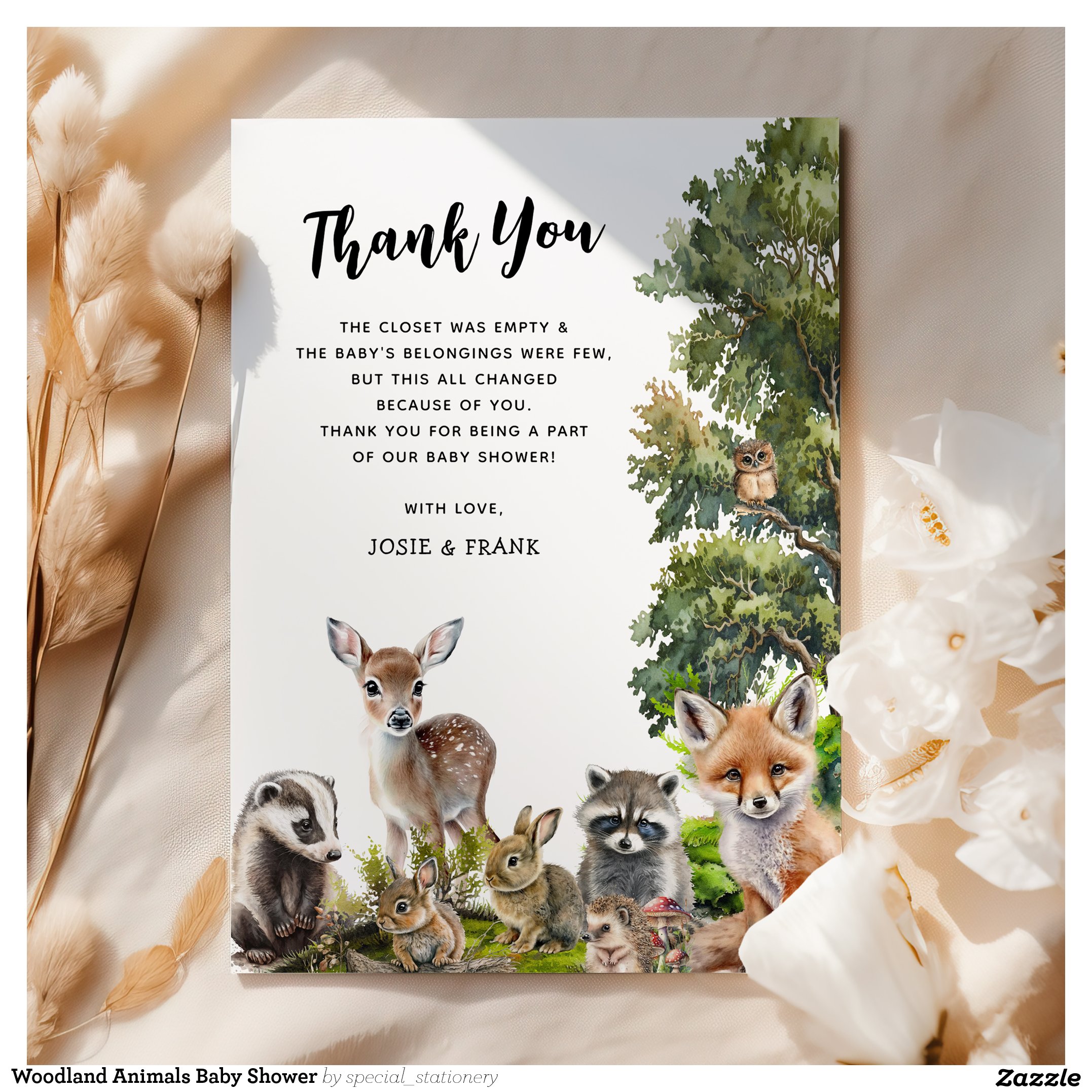Woodland Animals Baby Shower Thank You Card