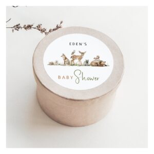Woodland Animals Baby Shower With Name Favor Classic Round Sticker