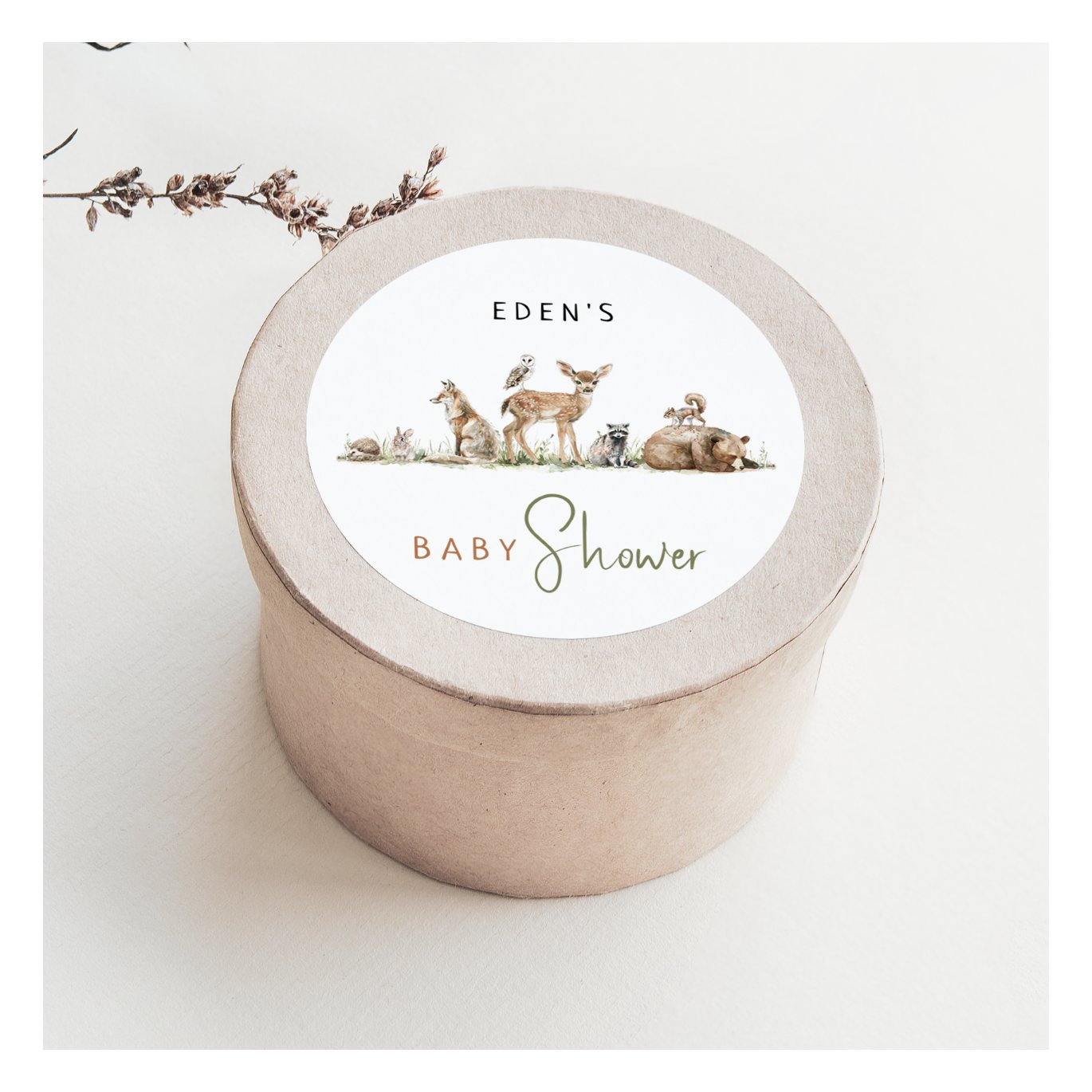 Woodland Animals Baby Shower With Name Favor Classic Round Sticker