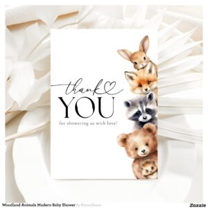 Woodland Animals Modern Baby Shower Thank You Card