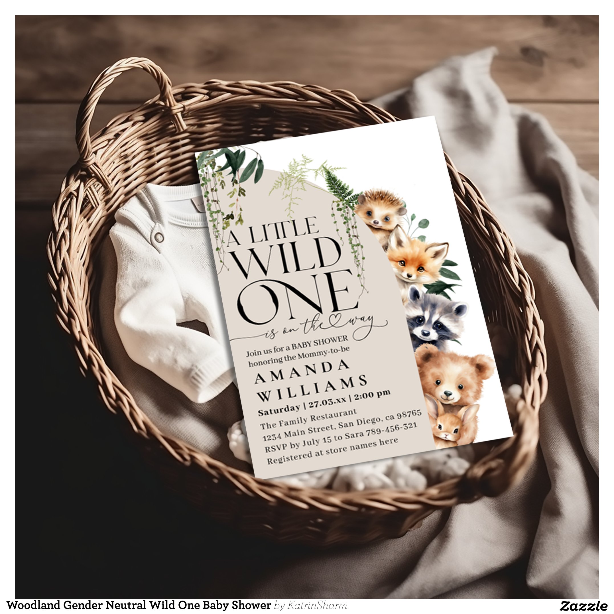 Woodland Gender Neutral Wild One Baby Shower Invitation