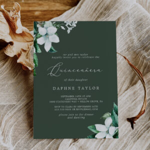 Woodland Greenery Hunter Green Quincea?era Invitation