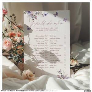 Would She Rather Butterfly Bridal Shower Game Card