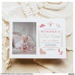 WYNONA Blush Pink 1st Rodeo Cowgirl Birthday Invitation