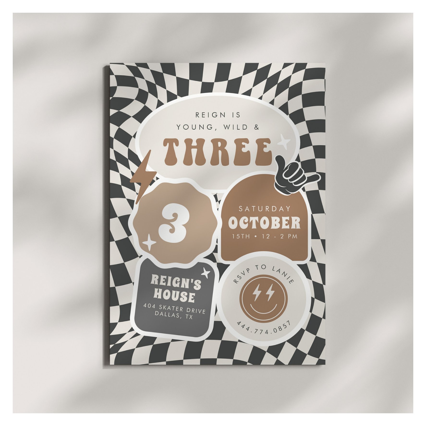 Young, Wild & Three Boys 3rd Retro Birthday Invitation